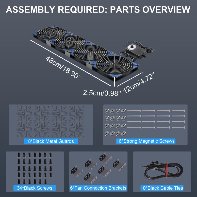 120mmx4 480mm Adjustable Computer PC Vent Fans 3-12V Speed Controller