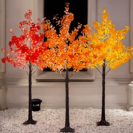 TYBEEU 6FT 5-Leaf Lucky Tree Christmas Tree with Warm White Lights - 300 LEDs Weatherproof Indoor/Outdoor Lighted Maple Tree, 16ft Extension Cord & Stakes, 4 Dimming Modes + Timer (Red)