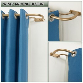 Antique Gold Double Curtain Rods, Double Curtain Rod for Window 48-84 Inch, Room Darkening Wrap Around Double Window Rods, Adjustable 1-Inch Front and 5/8 Inch Back Double Drapery Rod