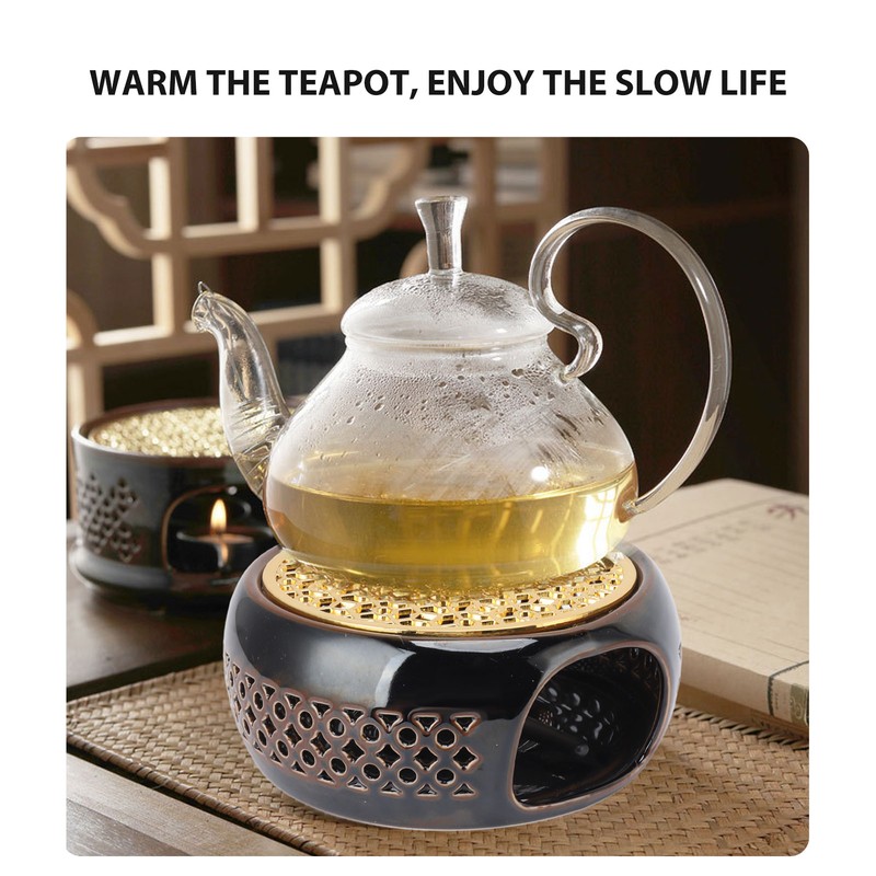 Bronze Brown Tea Light Teapot Warmer Hollow Concave Looking Ceramic