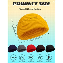 SATINIOR 4 Pieces Winter Short Fisherman Beanie Hat Trawler Beanie Watch Hat Edge Skullcap for Men (Black, Brown, Yellow, Blue, Dark Grey)