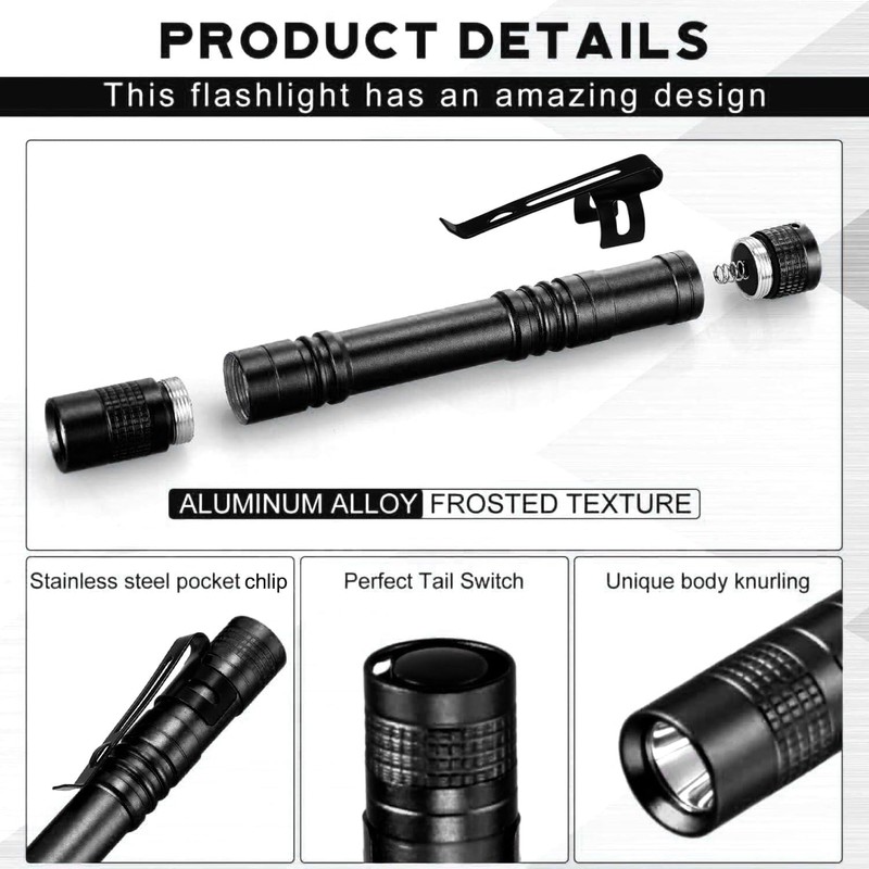 HYVCZP 3-Pack Mini LED Pocket Flashlight Pen Style Flashlight with