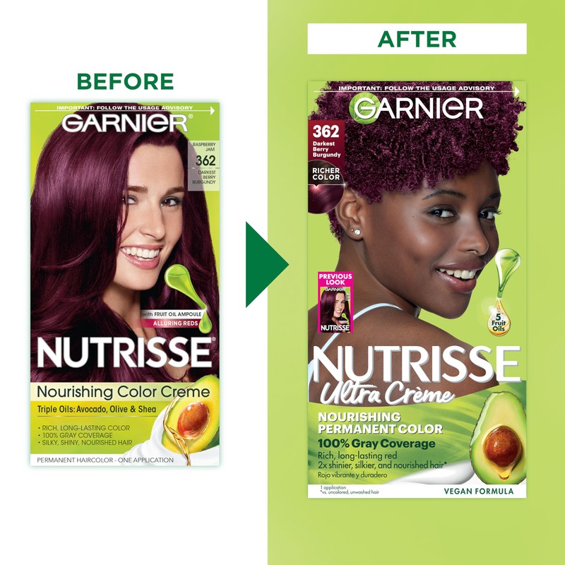 Garnier Hair Color Nutrisse Nourishing Creme, 362 Darkest Berry Burgundy