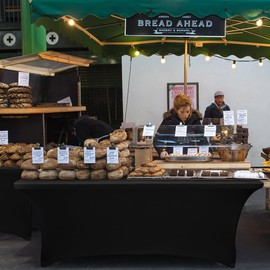 Nasitos 2 Pack 8 ft Black Table Cloth Rectangle Table-Open Back Spandex Stretch Tablecloths Fitted Washable Fabric Wrinkle-Free, Trade Show Table Cloths for Parties, Birthday, Craft Show, Banquet