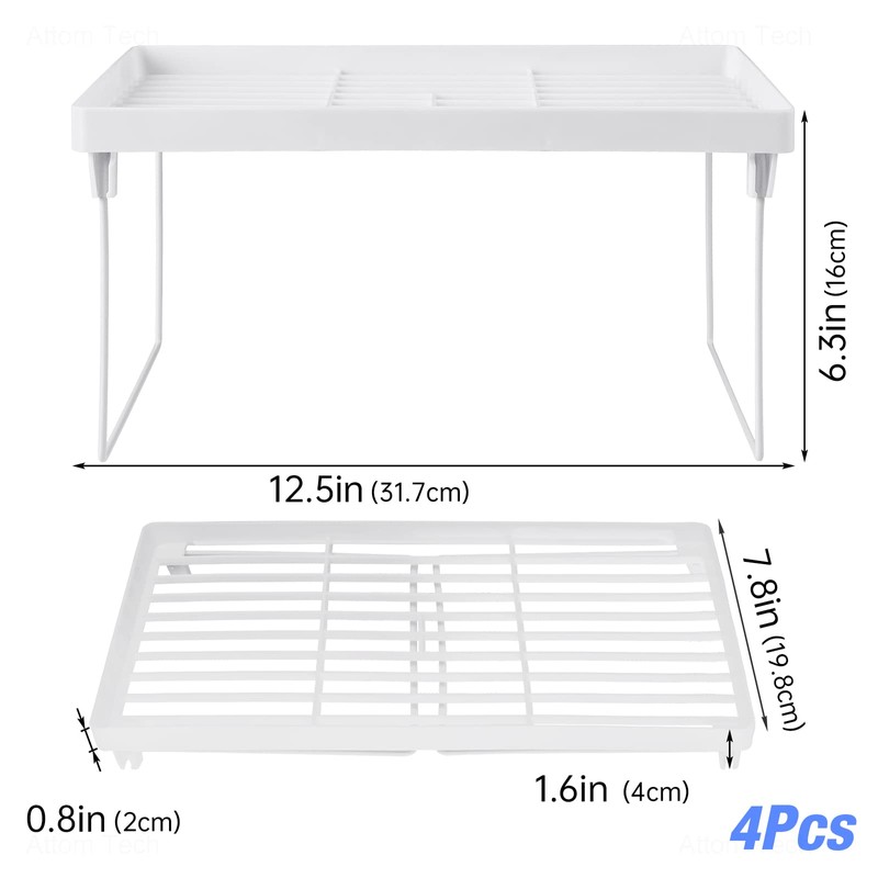 NiHome 4-Pack Stackable Plastic Kitchen Storage Shelf Foldable Rack -
