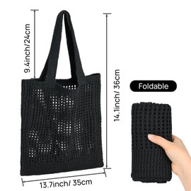 WantGor Crochet Bags, Beach Mesh Tote Bag Womens Shoulder Shopping Handbag Casual Travel Totes Bag Foldable Hobo Bags (Black)