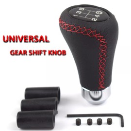 Unbranded 5 Speeds Car Shifter Leather Red Stitche Gear Stick Shift Knob Universal Manual