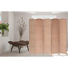 Legacy Decor 5 Panels Room Divider Screen Weaved Bamboo Fiber Natural Color 5.9 ft High X 7.3 ft Wide