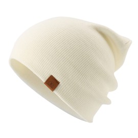 Home Prefer Men's Winter Hats Acrylic Knit Womens Beanie Cap Snow Beanie Warm Hat Creamy White