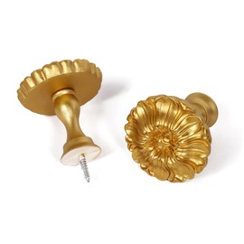 SUQ I OME Set of 2 Blossom Window Drapery Medallion Holdbacks,Curtain Tiebacks, Wall Hook, Tassel Holder (Golden)