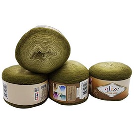 Angora Gold Ombre 4 x 150 g Ilkadim Export Knitting Wool Colour Gradient, 600 g Knitting Yarn with 20% Wool Content, Colour Gradient Wool (Green 7355)