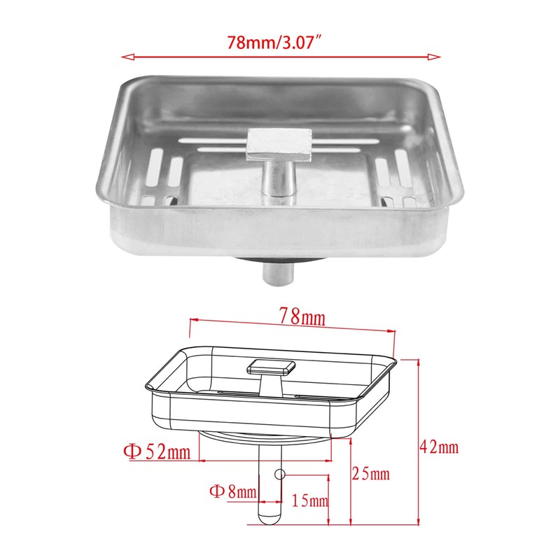 Square Sink Strainer Drainer Stainless Steel Kitchen Bathroom Sink Post