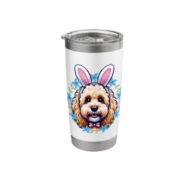 Golden doodle Bunny Dog with Floral Wreath Easter Stainless Steel Insulated Tumbler
