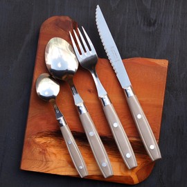 Bistro Cutlery, New Year's Special Set, Filet Collection, Made in France, NERON TAUPE Taupe, Tea, Set of 4, Dishwasher Safe, Stylish Cutlery Set