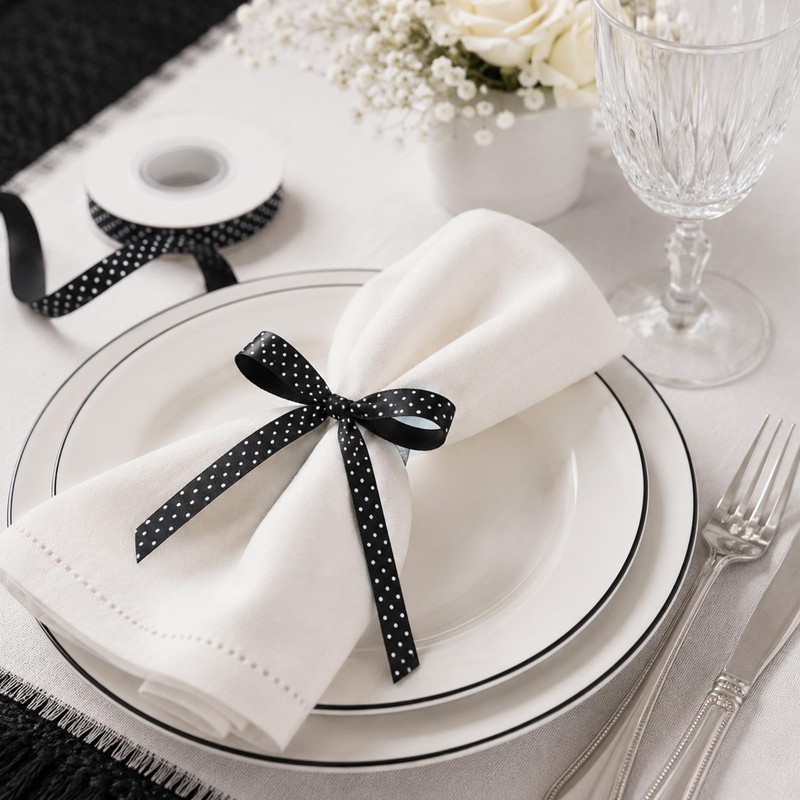 Polka Dot Ribbon 3/8 Inch 25 Yards Black and White
