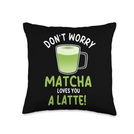 Matcha Design Love Green Tea Japan Funny Latte Pun Outfit Love Matcha Powder Lover Throw Pillow, 16x16, Multicolor