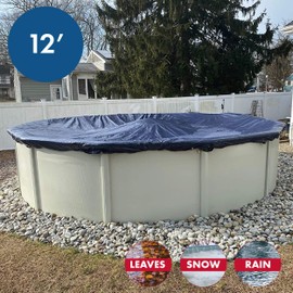 Winter Block Winter Pool Cover for Above Ground Pools, 12’ Ft., Round Winter Aboveground Pool Cover, 8-Year Warranty, Includes Winch and Cable, Superior Strength & Durability, UV Protected