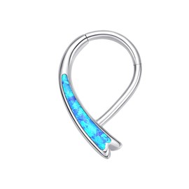 VOJO G23 Titanium 16G Teardrop Septum Hoop Ring Daith Tragus Piercing Clicker Nose Jewelry for Women (Bow Opal Blue 8mm)