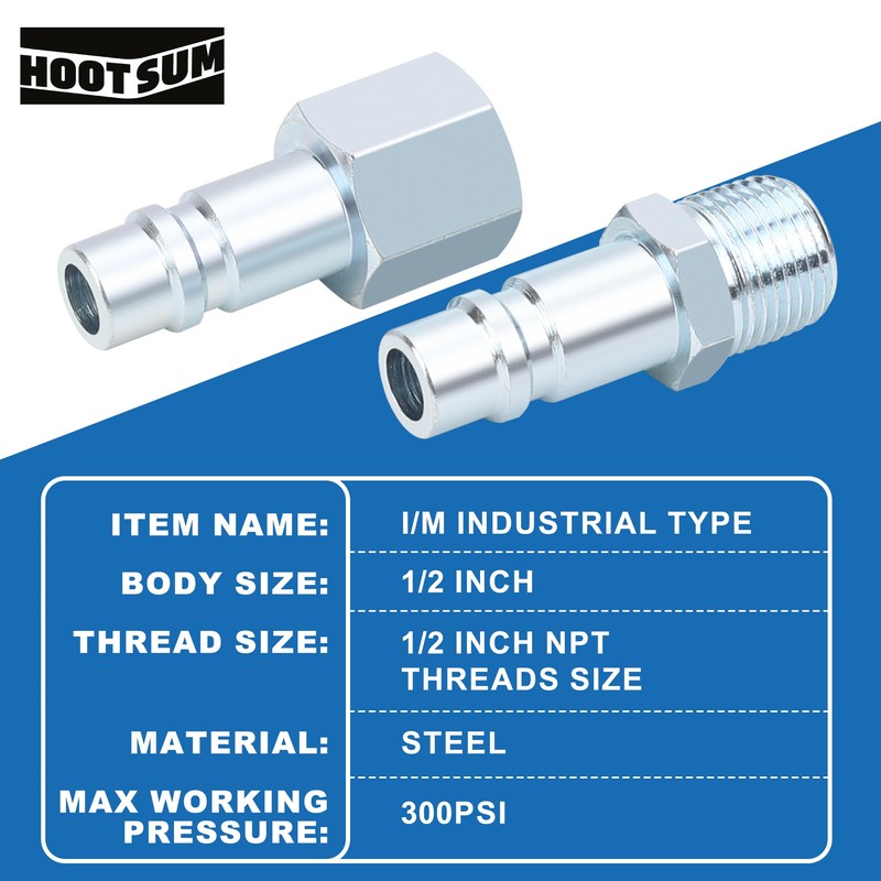HOOTSUM 1/2” Air Hose Fittings Set, High Flow 2PCS I/M