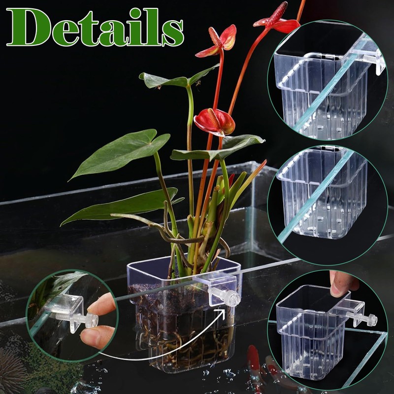 egniFurn 4-Pack Clear Aquarium Plant Holders with Hooks, Ideal for