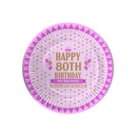 Bang Tidy Clothing 80th Birthday Paper Plates Pack of 12 - Disposable Plates Small 18.3 cm (7.16 inches) Party 80th Decorations Tableware for Men Women - Looks Great - Pink
