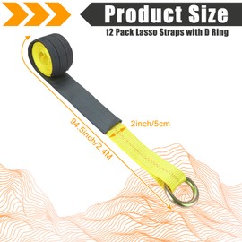 GBACHOOSE 12Pack 2 Inch x 7.8 Ft Lasso Straps with D Ring, D Ring Straps for Wheel Lift, Wrecker, Rollback, Tow Truck