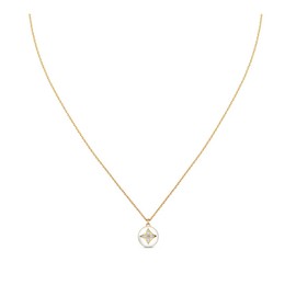 DeepSage CLOVER NECKLACE - Elegant Dual-Tone Pendant Necklace - Black and White Enamel Circle with Crystal Star Design, Gold & Silver Plated Chain (WHITE/GOLD)