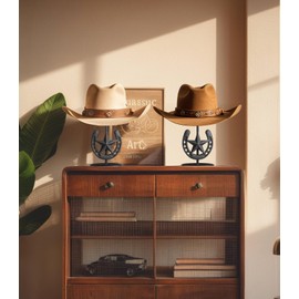 Cowboy Hat Stand, Hat Display, Western Horseshoe Decor, Cowboy Hat Holder, Hat Stands for Display Tabletop, Cowboys Gifts, Desk Hat Rack for Fedora, Sun Hats, Straw Hats, Helmets, Iron, 4 Packs