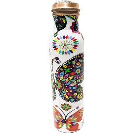 Multi Butterfly Copper Water Bottle 34 Oz Joint Free-Ayurveda Health for Travelling Purpose Vessel Drinking 1 Litre Christmas Gift- Capacity 1000 Ml