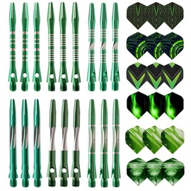 JpGdn 36pcs Darts Flights Green Set with Metal Darts Shafts Aluminum Dart Stems Darts Throwing Accessories for Dart Game