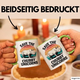 Nashorn Tasse Geschenk Lustige Geschenkidee Spruch Rettet Die Moppeligen Einhörner (Grün)