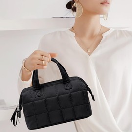 BTOOP Makeup Bag Travel Toiletry Bag for women, Cute Large Make Up Bag Organizer, Wide-open Quilted Cosmetic Bag for Travel Essentials (Black)