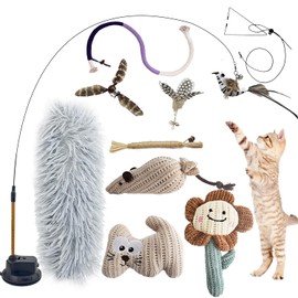 CUUOOT 5-in-1 Interactive Cat Toys for Indoor Cats with Washable Adhesive Suction Cup, Hanging Cat Toys, Silvervine Stick and Chew Rope Cat Teething Toys Catnip Toys for Bored Cat & Kitten