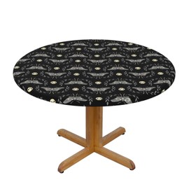 Yaateeh Deaths Head Moth Round Waterproof Table Cover Elastic Edged Tablecloth Wipeable Table Mat for Indoor Outdoor Kitchen Party,Medium