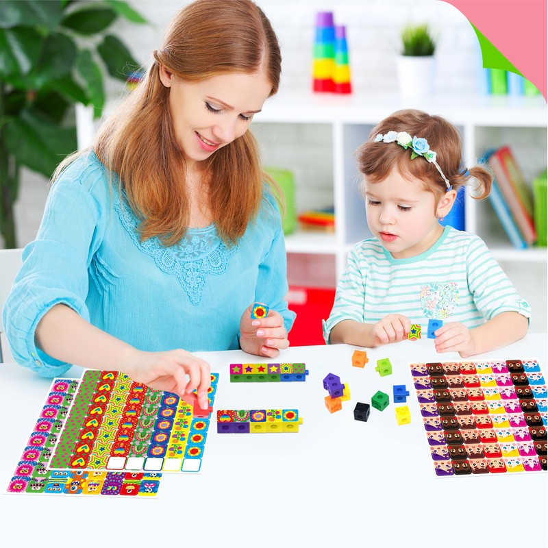 100 Math Linking Cubes, Math Cubes with 320 Reusable Stickers