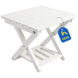 Leafory 2-Tier Folding Outdoor Side Table, Heavy Duty HDPE Patio End Table