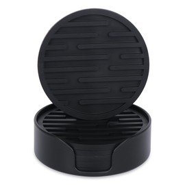 ALXBSONE Coasters Set of 6, Black Coasters, Coasters for Drinks, Silicone Coasters Non-Slip, Dishwasher Safe, for Table,Bar,Fits Any Size of Cup