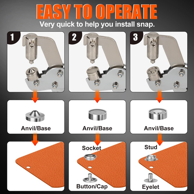 Heavy Duty Snap Fastener Tool with Case, Button Snap Replacement