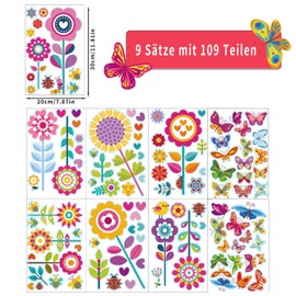 Seasboes Pack of 109 Flower Window Stickers, Window Film, Butterfly Window Decals, Window Pictures Spring, Anti-Collision Stickers for Baby Nursery Party Window Decoration
