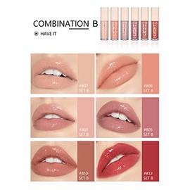 BANGFENG Set De 6 Piezas De Aceite Labial Ligero Y Brillo Labial, Kit De Brillo Labial Hidratante Y Humectante Con Acabado De Vidrio De Alto Brillo Para Labios Voluminizadores, Labial Líquido Para Muj