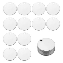 sourcing map 10Pcs Stainless Steel Blank Stamping Tag Engraved Stainless Steel Round Charm Pendant with Holes 30mm/1.18" for Pendant Bracelet Necklace Jewelry Making Earring