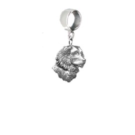 A5 Spaniel’s Head Dog fine lead free English Pewter charm fitted to a bail with 5mm Hole add to Bracelet or necklace