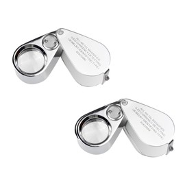 40X Illuminated Jeweler LED UV Lens Loupe Magnifier with Metal Construction and Optical Glass, with Kare and Kind Retail Package (40X x 25 mm, Silver)- 2pcs