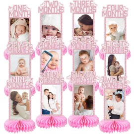 Chunnin Rose Gold 1st Birthday Photo Honeycomb for 1st Baby Birthday Decorations Rose Gold 1st Baby Birthday Photo Table Centerpiece for Baby Girls Monthly Milestones from Newborn 1 to 12 Months