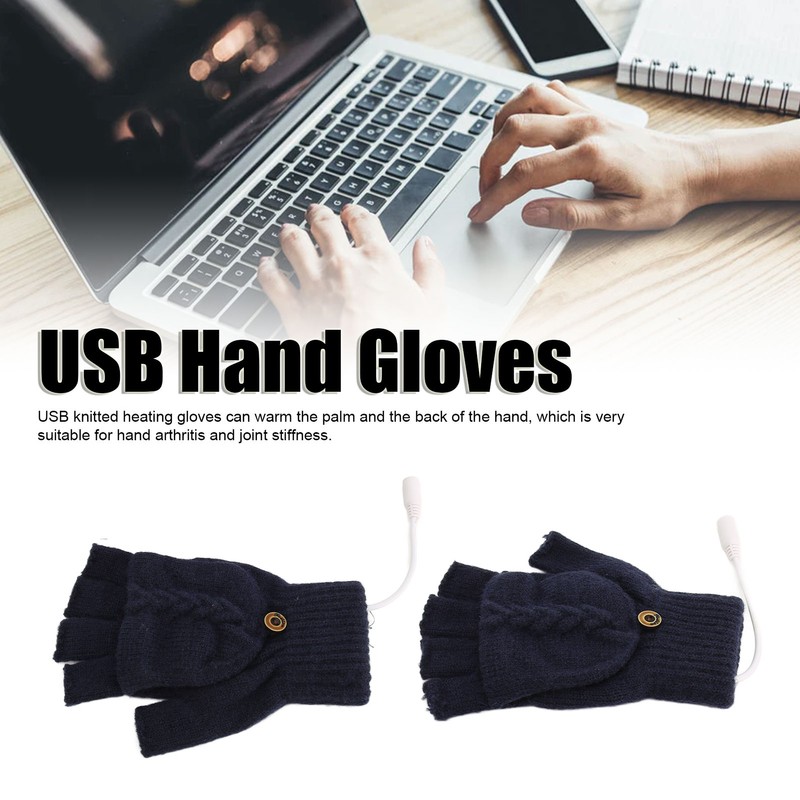 USB Warmer Heated Gloves Flip Half Fingerless Electronic Knitted Hand