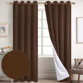 Diraysid 100% Blackout Curtains Chocolate Brown Linen Curtains for Bedroom Grommet Thermal Insulated Room Darkening Drapes (2 Panels, W52 x L84 Inch)