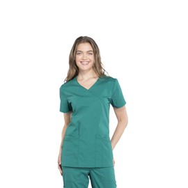 Cherokee Women Scrubs Top Workwear Professionals Mock Wrap WW655, L, Hunter Green