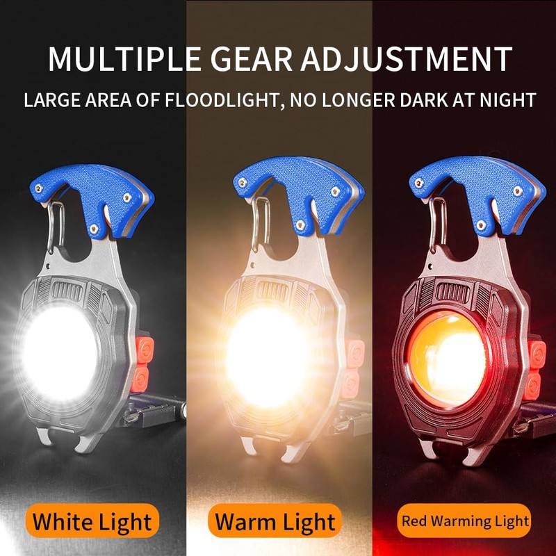 BY-J LED Small Flashlight Multitool, Rechargeable Keychain Light, COB Multi-Function