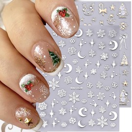 Christmas Star Moon Snowflake Nail Stickers for Nail Art 3D Self-Adhesive Snowflake Snowman Nail Decals Holiday Xmas Cute Nail Art Sticker Winter Nail Decoration Supplies for Women Girls Nail Tips