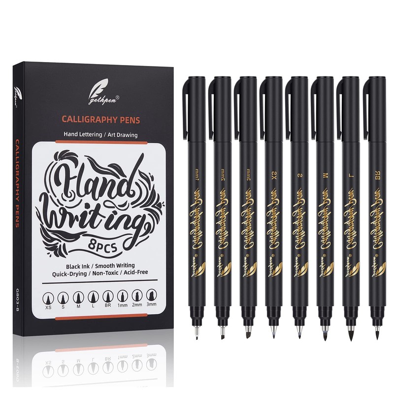 GETHPEN Calligraphy Pens, Hand Lettering Pens, 8 Size Calligraphy Pens